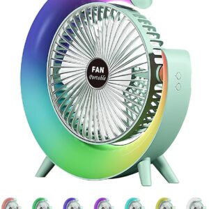 Colorful Desktop Fan | USB Rechargeable, Silent, 3-Speed with LED Ambient Light