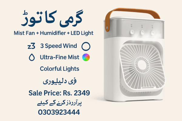 9 Inches | Medium Size Portable Air Conditioner Fan | Usb Electric Fan With Led Night Light, Fine Mist Water, And Humidifier Function | Led Night Light Water Mist | Random Color